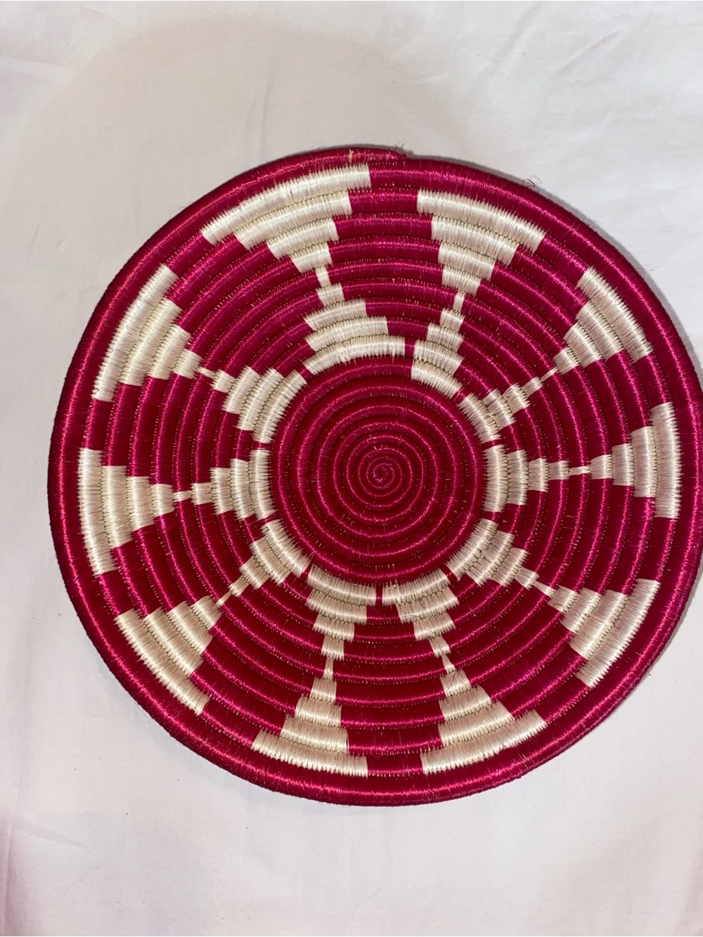 Handwoven Magenta and Cream Decorative Woven Basket
